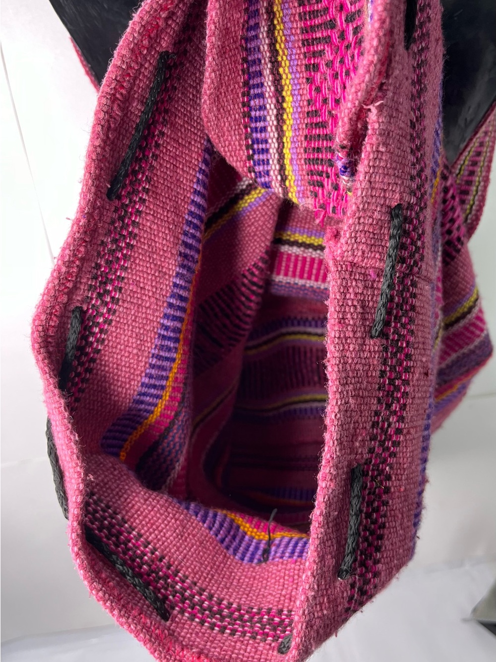 México Textile Backpack Colorful Woven Fabric Hippie Boho PINK PURPLE - Picture 3 of 7